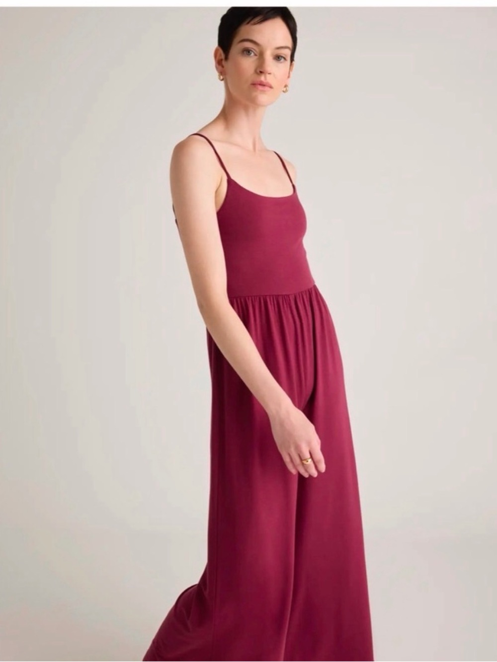 Quince Women's Tencel Jersey Wide Leg Jumpsuit Wine Red L